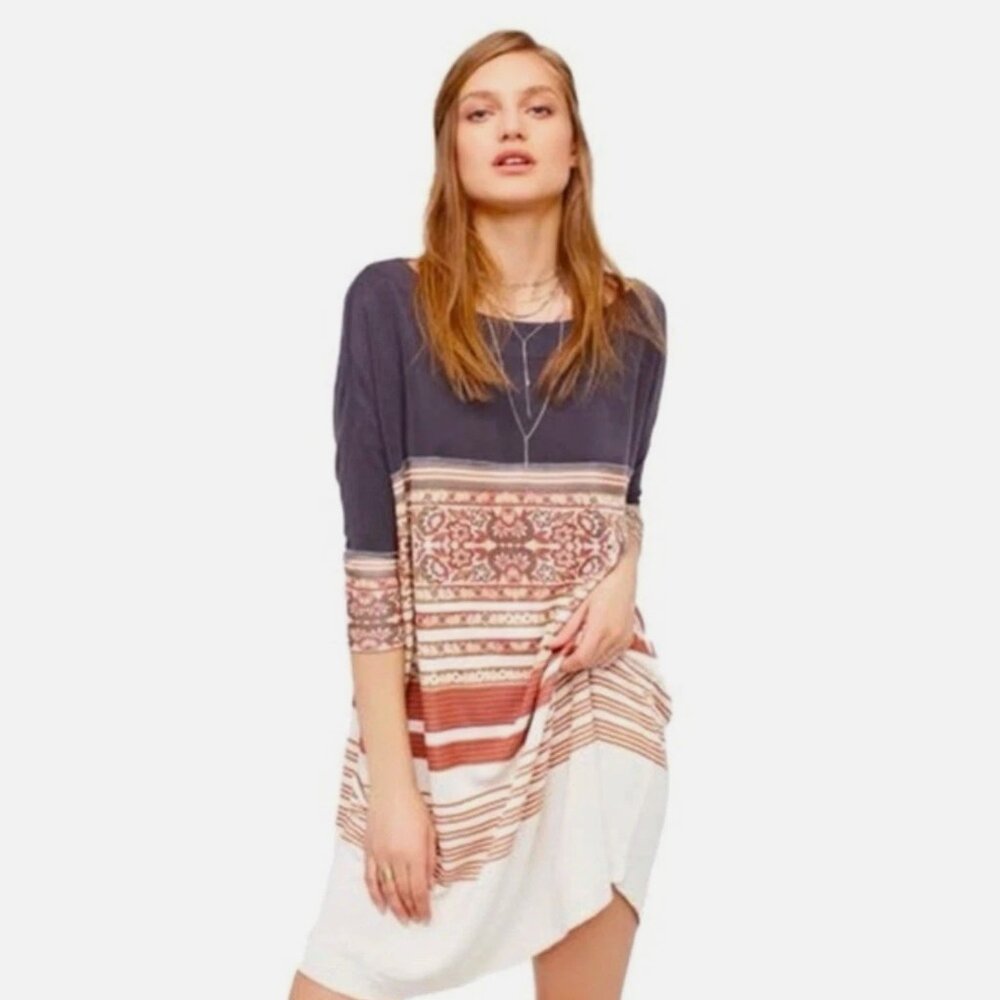 Free People Stepping Out Dress Tunic Small Bohemian Festival Casual Oversized